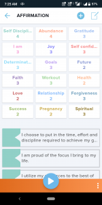 Positive affirmation text in life planning app