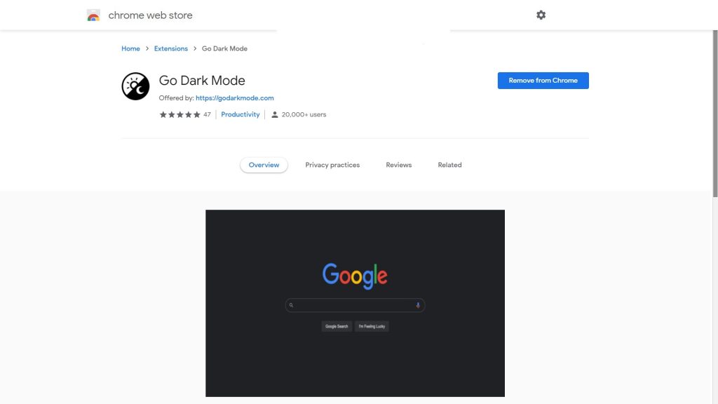 chrome dark mode extension store 